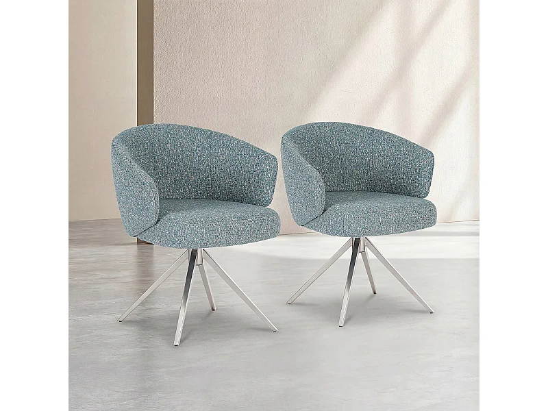 Habitat - Chaise pivotante en tissu texturé et métal chromé avec accoudoirs - Bleu chiné - Galati