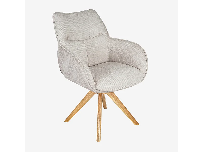 Habitat - Chaise pivotante en tissu chenille et chêne avec accoudoirs - Ivoire - Arzana
