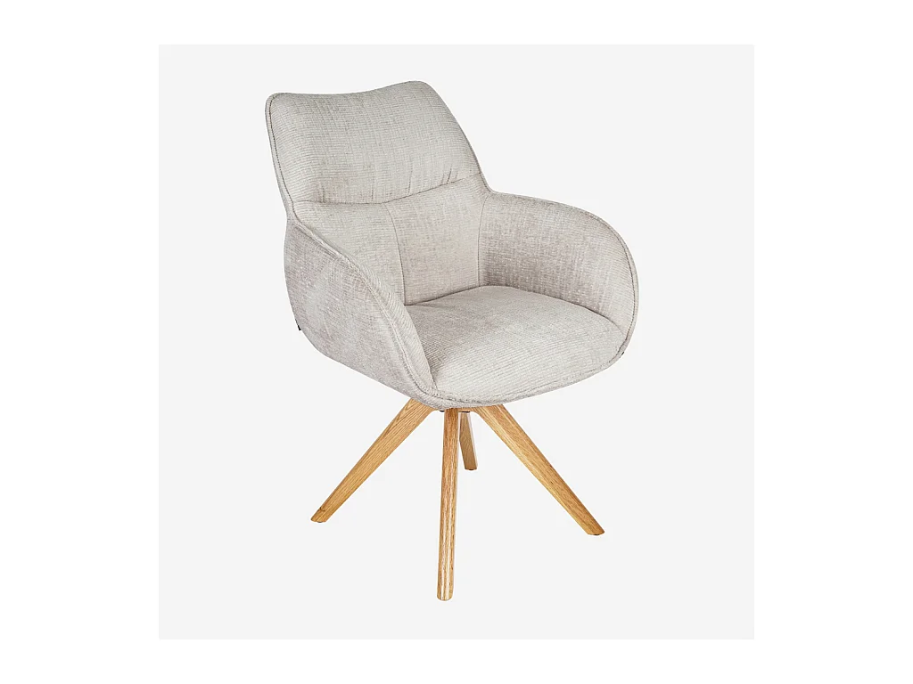 Habitat - Chaise pivotante en tissu chenille et chêne avec accoudoirs - Ivoire - Arzana