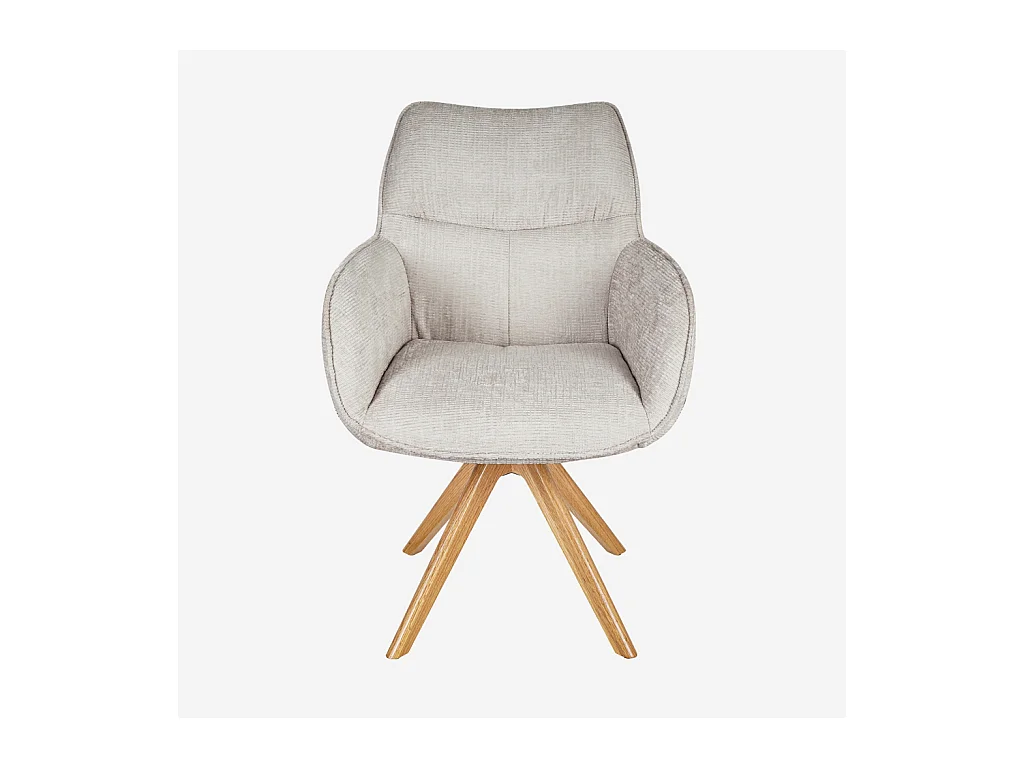 Habitat - Chaise pivotante en tissu chenille et chêne avec accoudoirs - Ivoire - Arzana