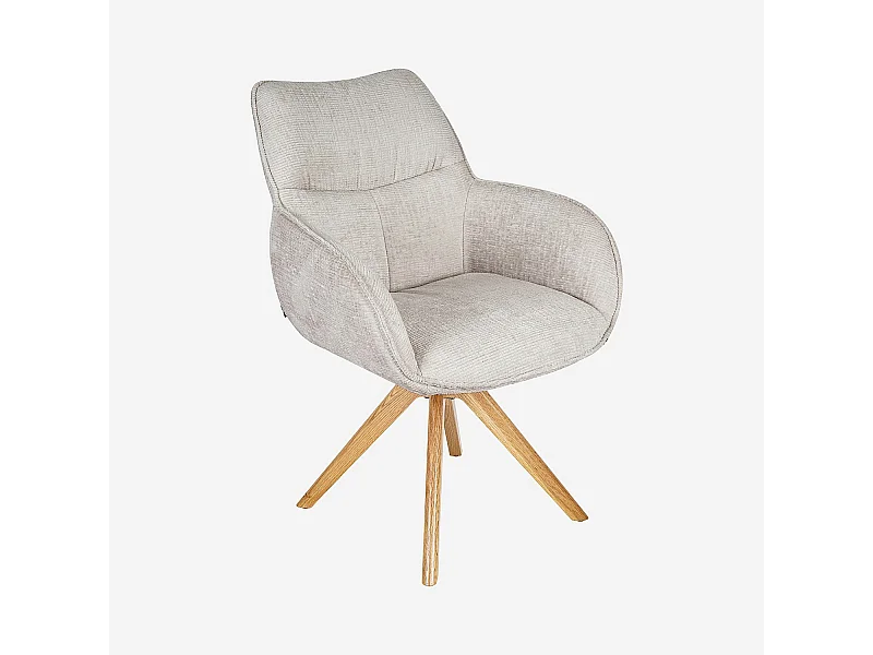Habitat - Chaise pivotante en tissu chenille et chêne avec accoudoirs - Ivoire - Arzana