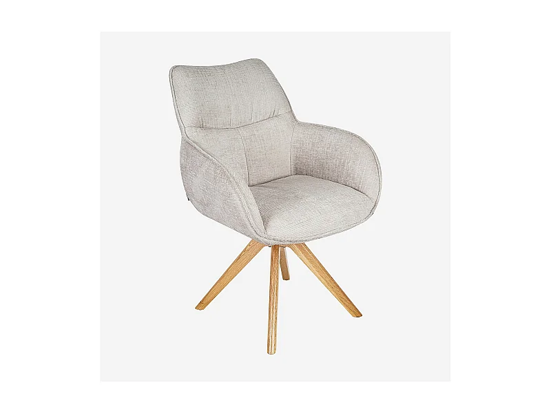 Habitat - Chaise pivotante en tissu chenille et chêne avec accoudoirs - Ivoire - Arzana
