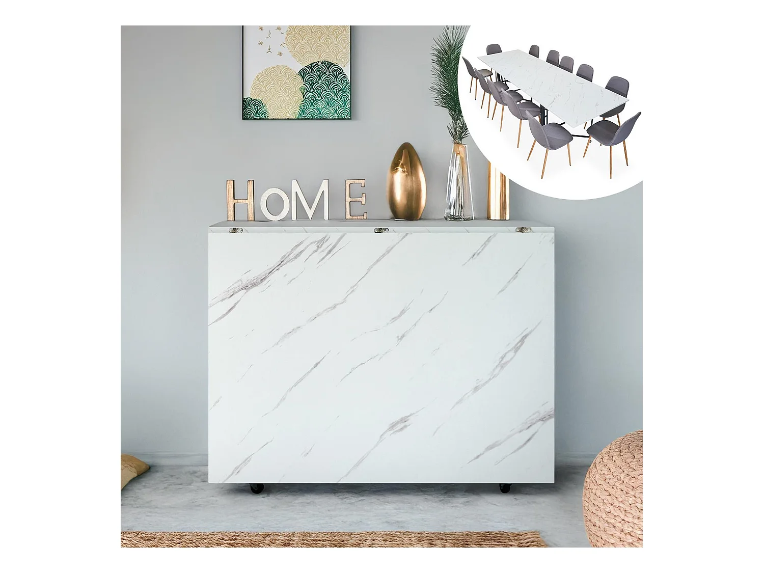 Table console extensible 300cm Nefertiti Effet marbre blanc