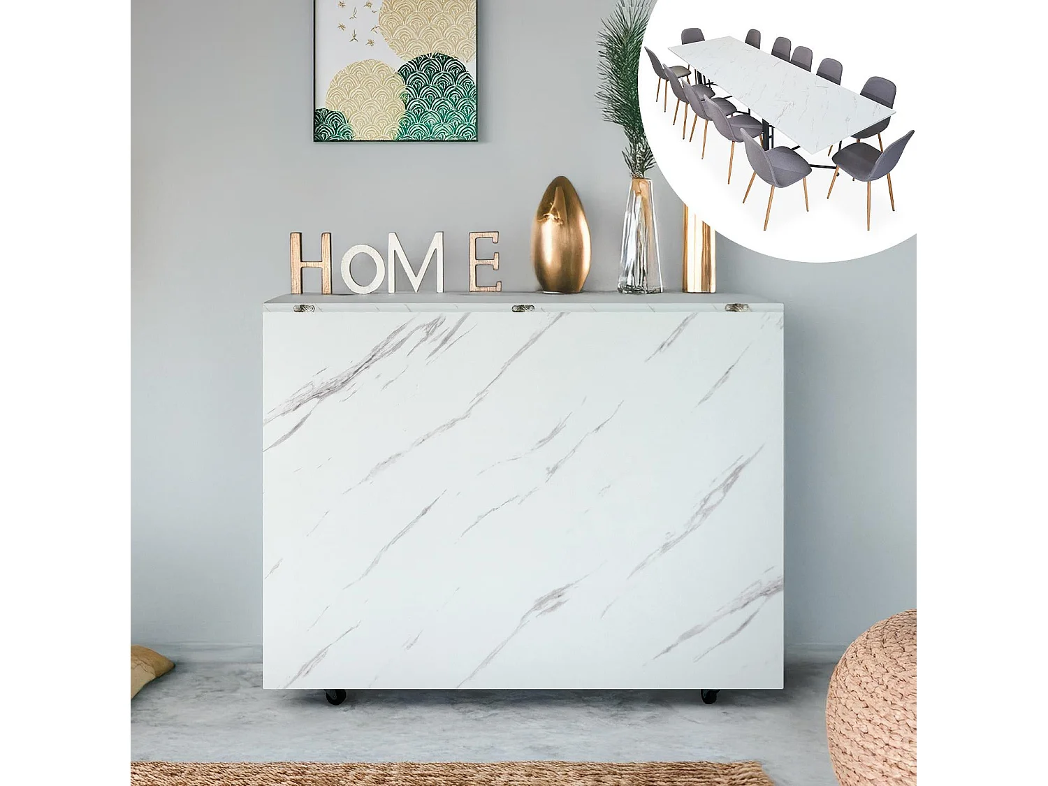 Table console extensible 300cm Nefertiti Effet marbre blanc