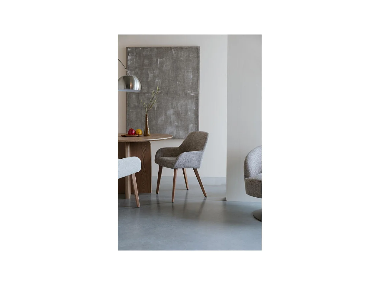 Fauteuil design LOUA, Tissu texturé et pieds bois