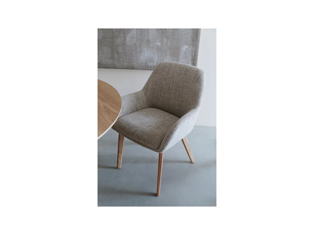 Fauteuil design LOUA, Tissu texturé et pieds bois