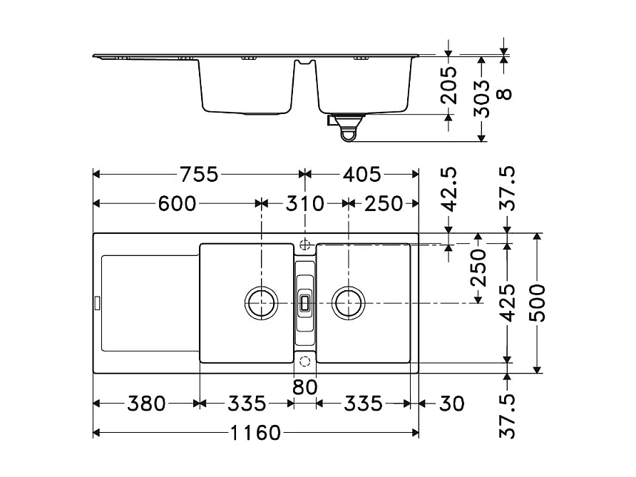 Evier à encastrer 2 bacs FRANKE Maris Fragranit avec vidage manuel Stone