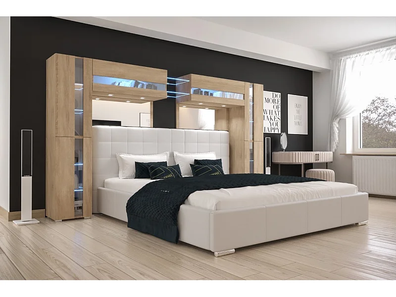 Tête de lit avec rangement Armoire - pont de lit PANAMA 14/M/S/3-1C chêne sonoma 290x184x35cm