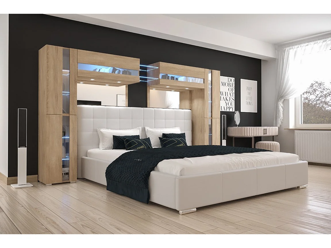 Tête de lit avec rangement Armoire - pont de lit PANAMA 14/M/S/3-1C chêne sonoma 290x184x35cm