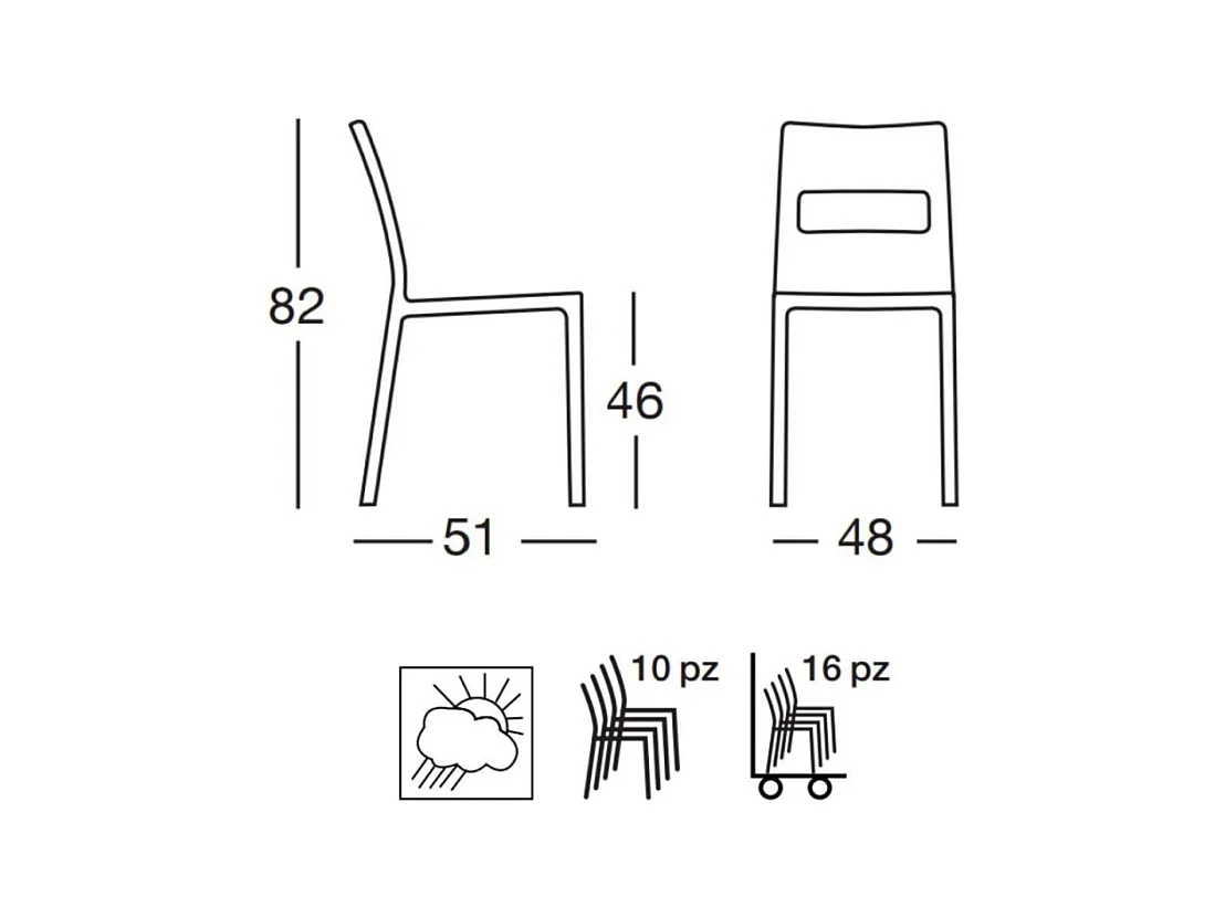 6 chaise SAI, Plastique, Gris