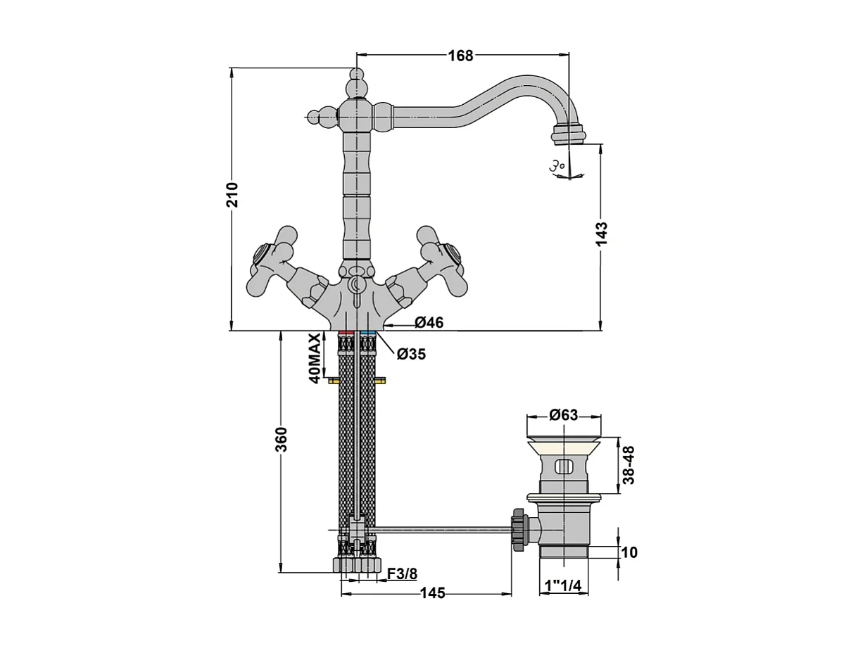 Mélangeur lavabo bec rétro PAINI Tiffany Vieux Bronze