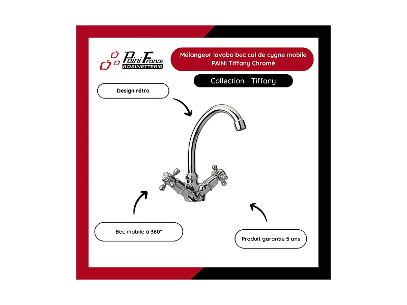 Mélangeur lavabo bec bas mobile PAINI Tiffany Vieux Bronze