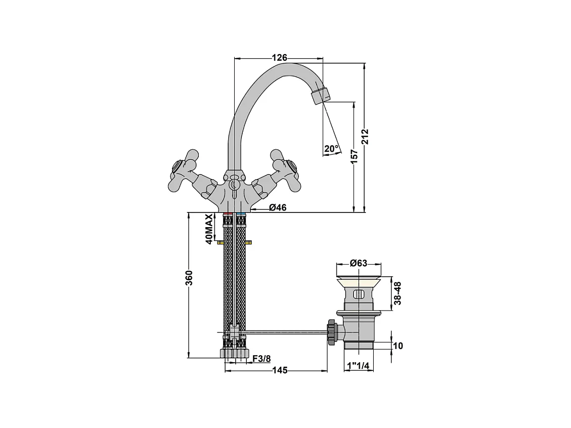 Mélangeur lavabo bec bas mobile PAINI Tiffany Vieux Bronze