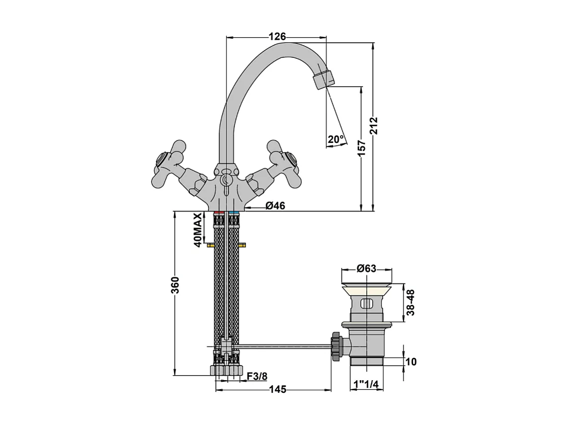 Mélangeur lavabo bec bas mobile PAINI Tiffany Vieux Bronze