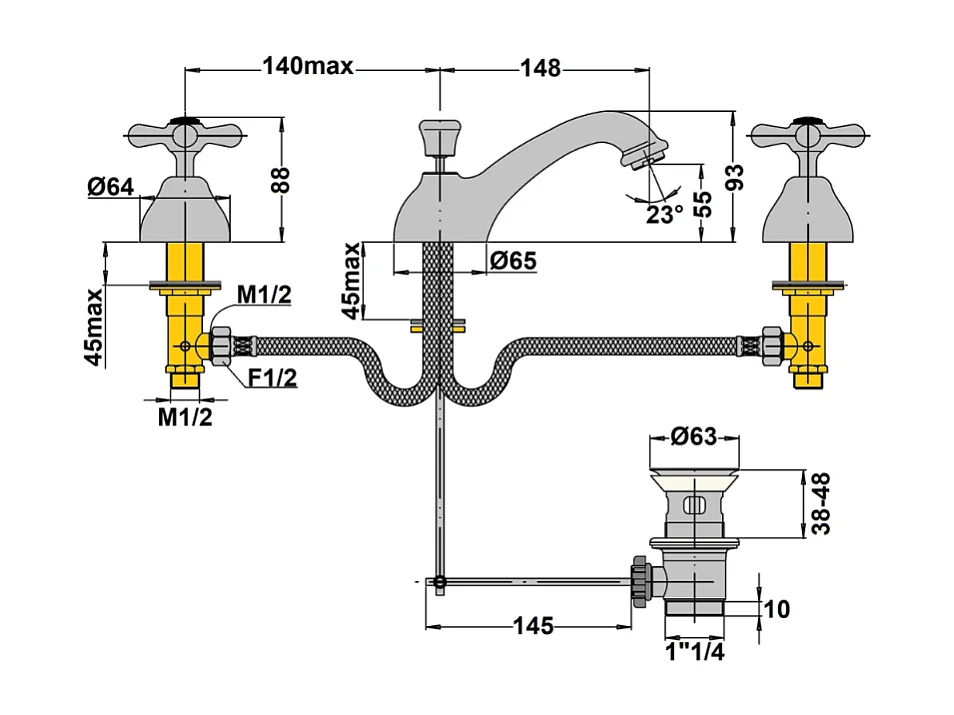 Mélangeur lavabo 3 trous PAINI Tiffany Gris Acier