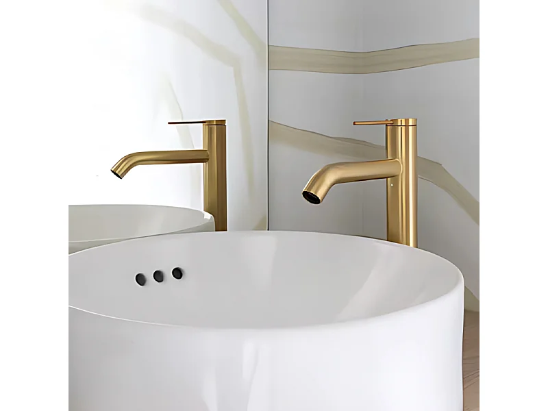 Mitigeur lavabo bec haut JACOB DELAFON Grands Boulevards sans vidage Laiton brossé