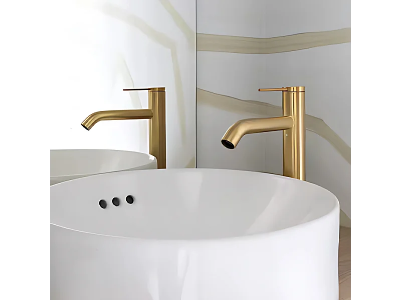 Mitigeur lavabo bec haut JACOB DELAFON Grands Boulevards sans vidage Laiton brossé