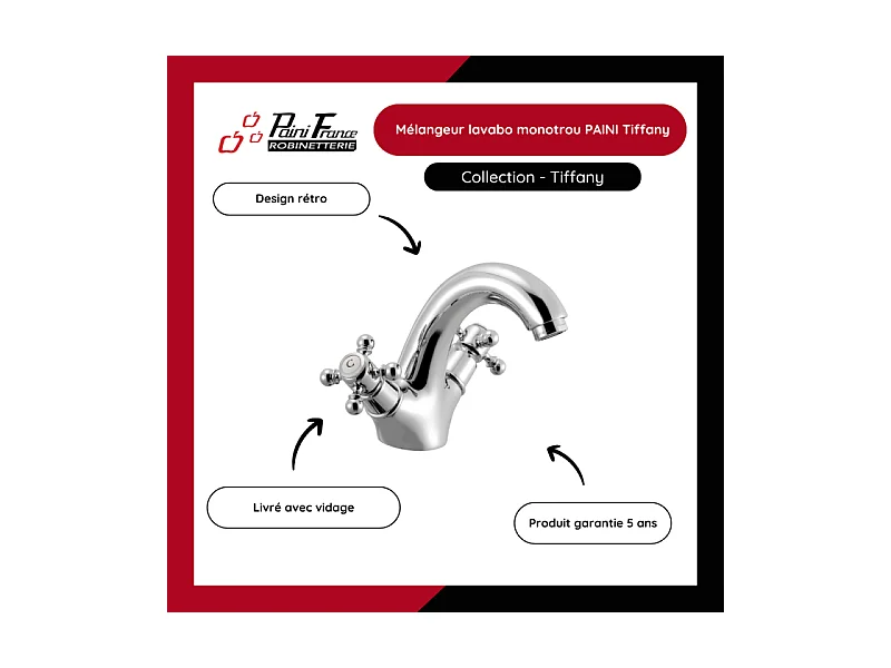 Mélangeur lavabo monotrou PAINI Tiffany Vieux Bronze