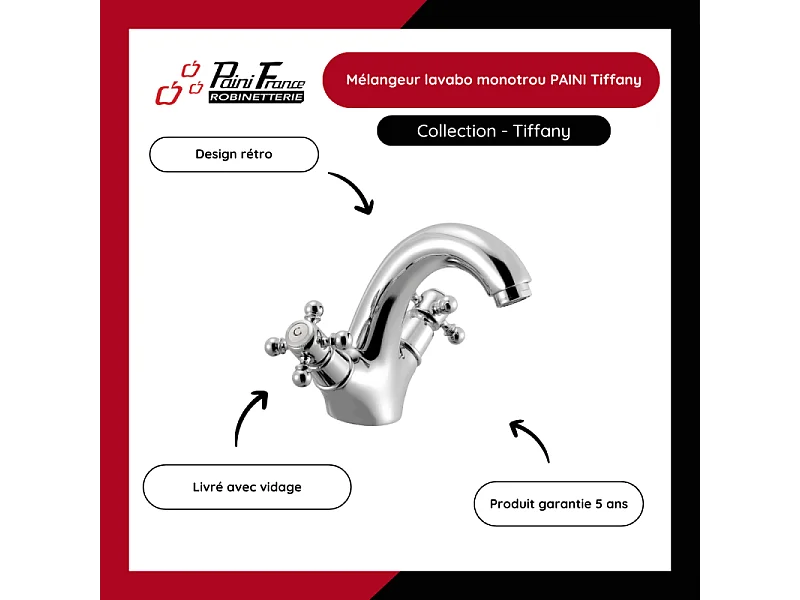 Mélangeur lavabo monotrou PAINI Tiffany Vieux Bronze