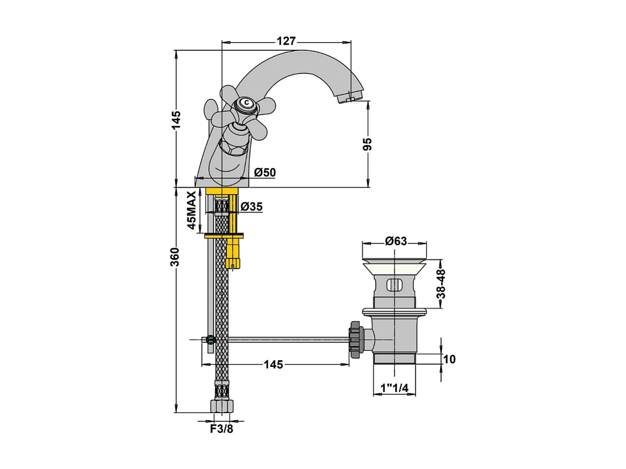 Mélangeur lavabo monotrou PAINI Tiffany Vieux Bronze