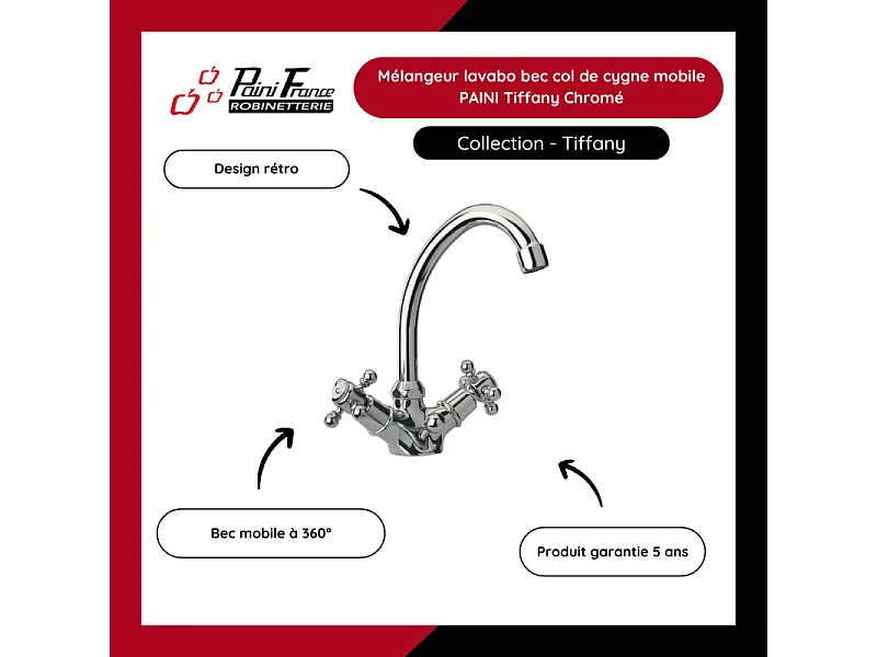 Mélangeur lavabo bec bas mobile PAINI Tiffany Chromé