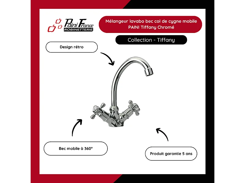 Mélangeur lavabo bec bas mobile PAINI Tiffany Chromé