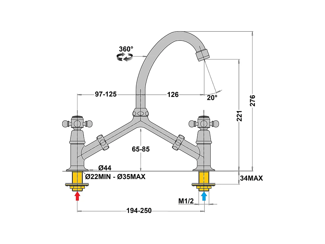 Mélangeur lavabo à pont PAINI Tiffany Chromé