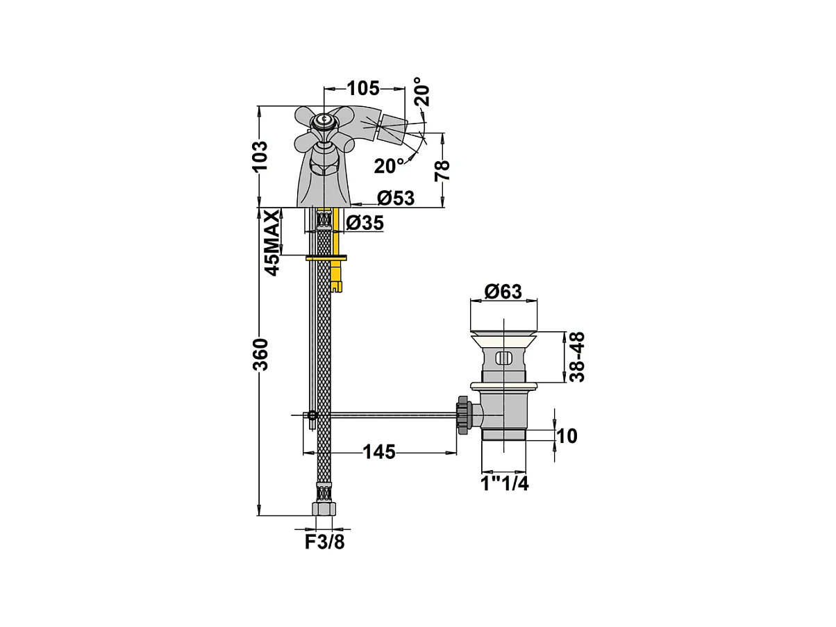 Mélangeur bidet monotrou PAINI Tiffany Vieux Bronze