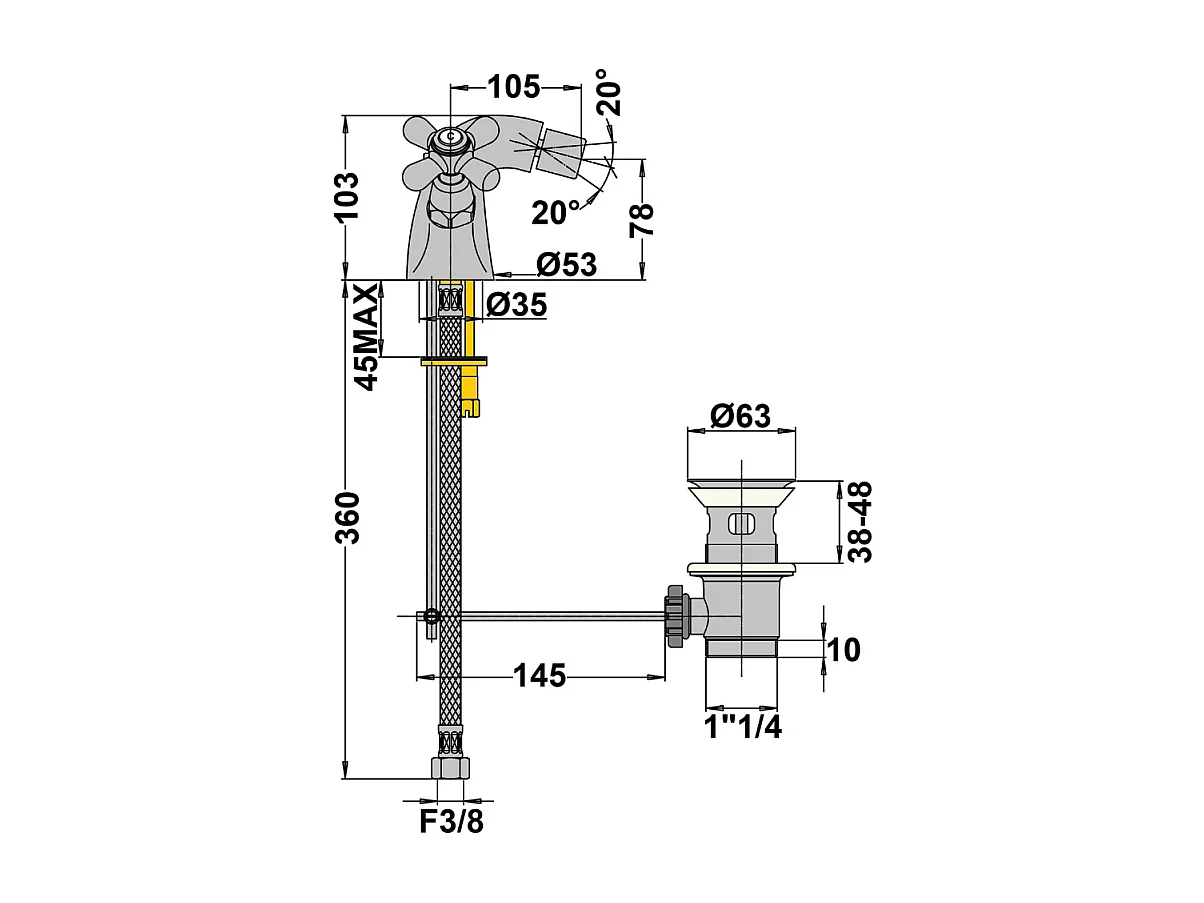 Mélangeur bidet monotrou PAINI Tiffany Vieux Bronze