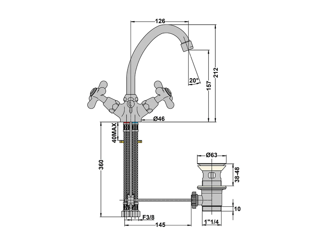 Mélangeur lavabo bec bas mobile PAINI Tiffany Gris Acier