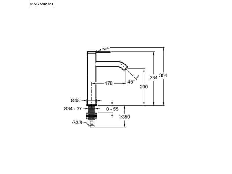 Mitigeur lavabo bec haut JACOB DELAFON Grands Boulevards sans vidage Noir mat