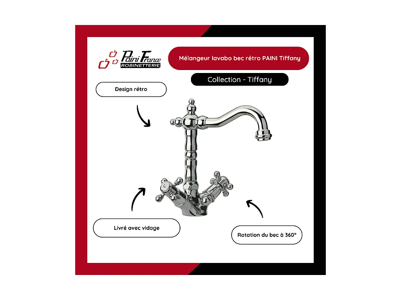 Mélangeur lavabo bec rétro PAINI Tiffany Chromé