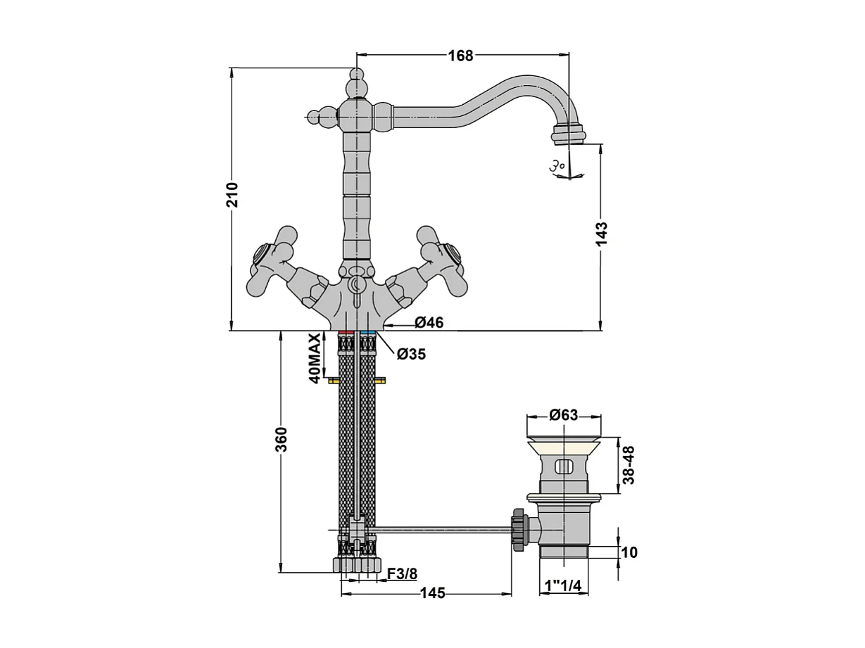 Mélangeur lavabo bec rétro PAINI Tiffany Chromé