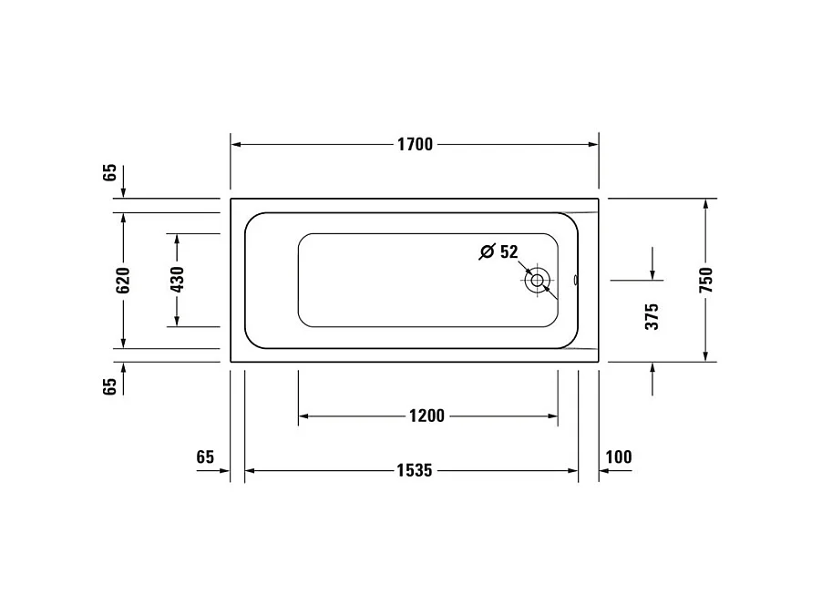 Baignoire droite DURAVIT D-Code 1700x750mm + Pare bain droit AURYS Mist 1 chromé