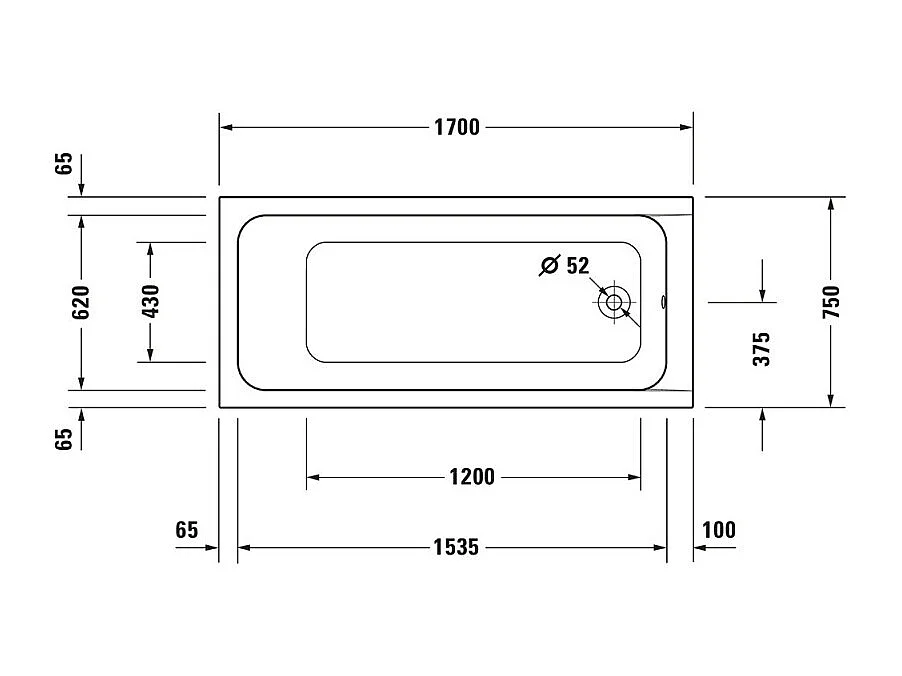 Baignoire droite DURAVIT D-Code 170 x75 cm + Pare bain droit AURYS Mist 1 chromé version droite