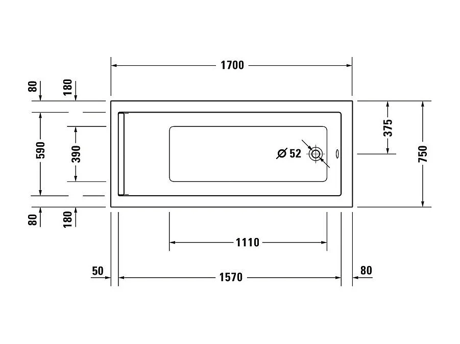 Baignoire droite DURAVIT Starck 170 x75 cm + Pare bain droit AURYS Mist 1 chromé