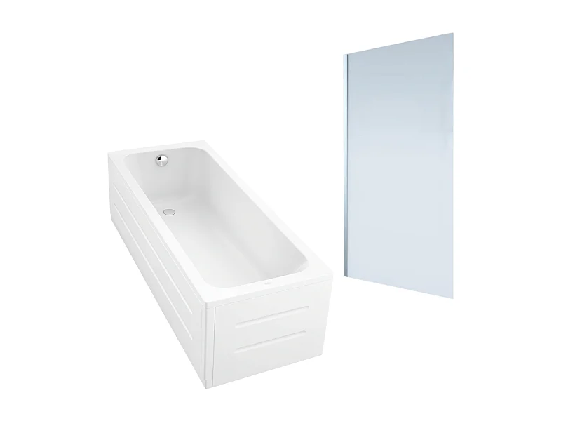 Baignoire droite DURAVIT D-Code 1600x700mm  + Pare Bain gauche AURYS Mist 1 chromé
