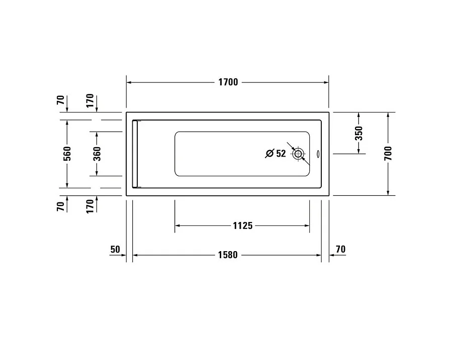 Baignoire droite DURAVIT Starck 1700x700mm + Pare Bain gauche AURYS Mist 1 chromé