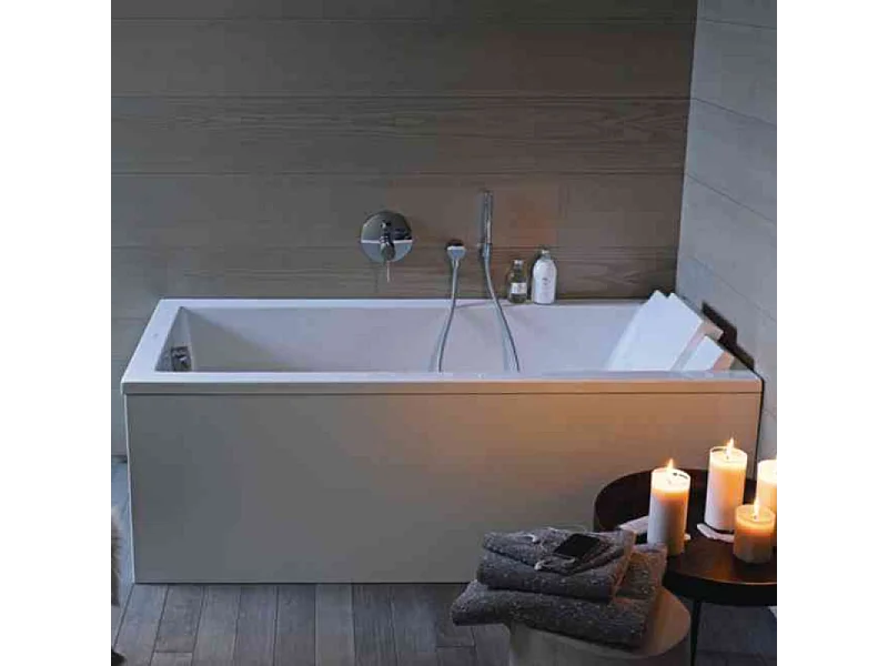 Baignoire droite DURAVIT Strack 170 x75 cm + Pare bain gauche AURYS Raywall chromé