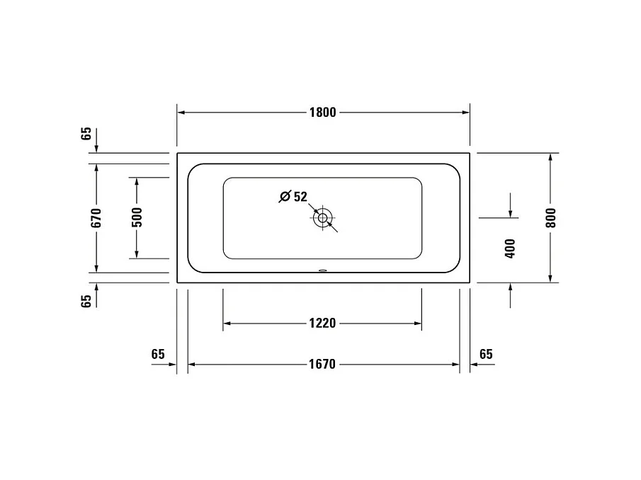 Baignoire droite DURAVIT D-Code 1800x800mm + Pare Bain gauche AURYS Mist 1 chromé