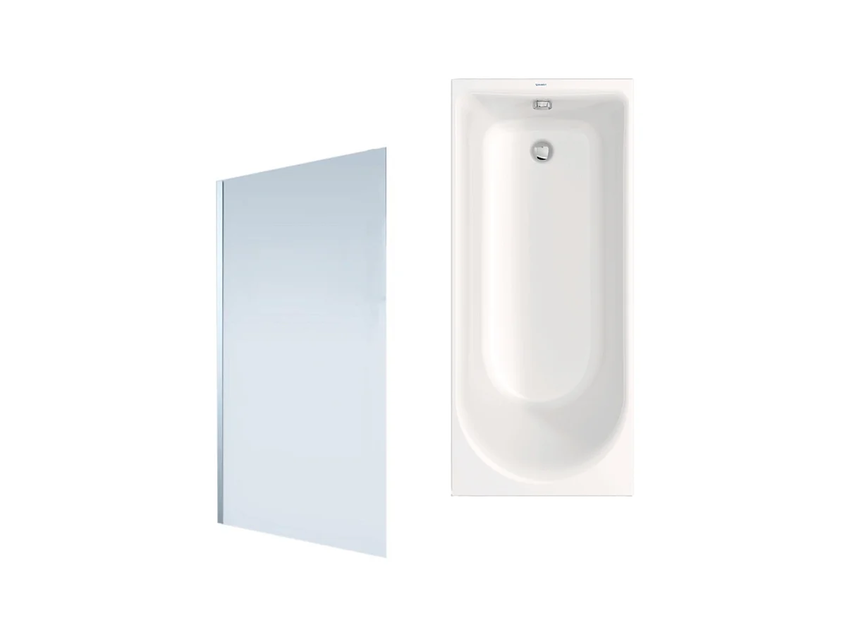 Baignoire droite DURAVIT D-Neo 1600x700mm + Pare bain droit AURYS Mist 1 chromé