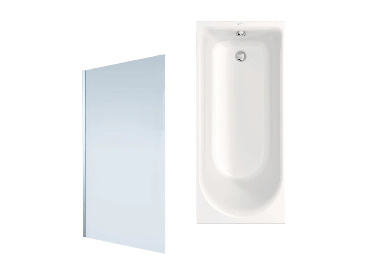 Baignoire droite DURAVIT D-Neo 160 x70 cm + Pare bain droit AURYS Mist 1 chromé