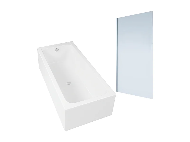 Baignoire droite DURAVIT D-Code 1800x800mm  + Pare bain droit AURYS Mist 1 chromé