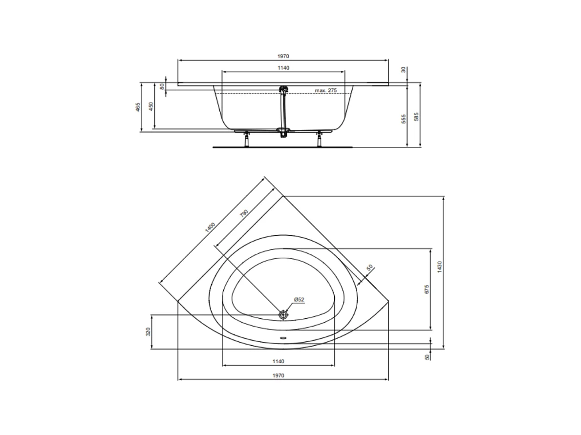 Baignoire d'angle 140 x 140 Ideal Standard i.life