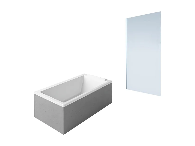 Baignoire droite DURAVIT Starck 1600x700mm + Pare Bain gauche AURYS Mist 1 chromé