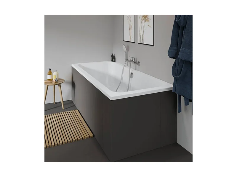 Baignoire droite DURAVIT D-Code 1700x700mm + Pare bain gauche AURYS Raywall chromé