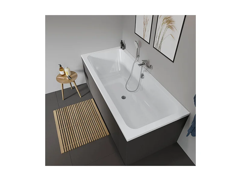 Baignoire droite DURAVIT D-Code 1700x700mm + Pare bain gauche AURYS Raywall chromé