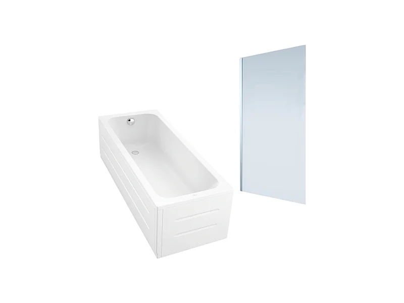 Baignoire droite DURAVIT D-Code 1600x700mm + Pare bain droit AURYS Mist 1 chromé