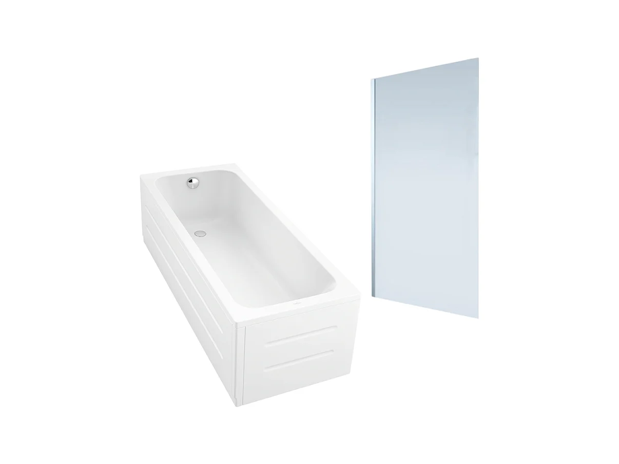 Baignoire droite DURAVIT D-Code 1600x700mm + Pare bain droit AURYS Mist 1 chromé