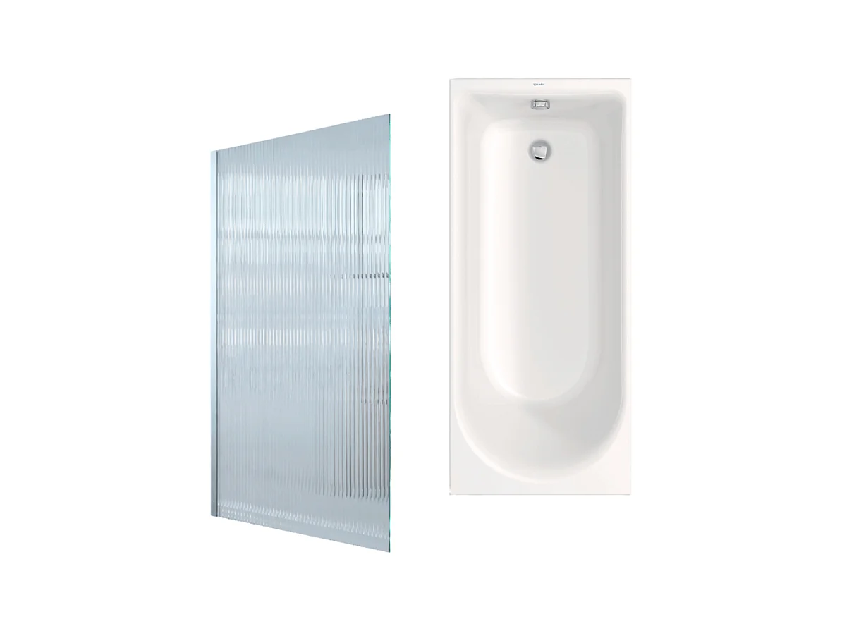 Baignoire droite DURAVIT D-Neo 1700x750mm + Pare bain gauche AURYS Raywall chromé
